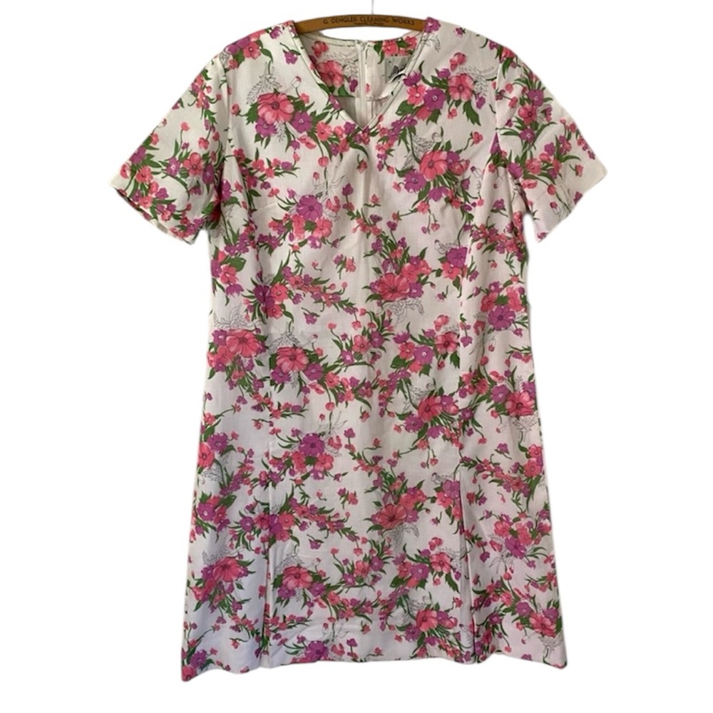 Mendel Creation Vintage Dress Pink Purple Floral Mod Dress 60s 70s